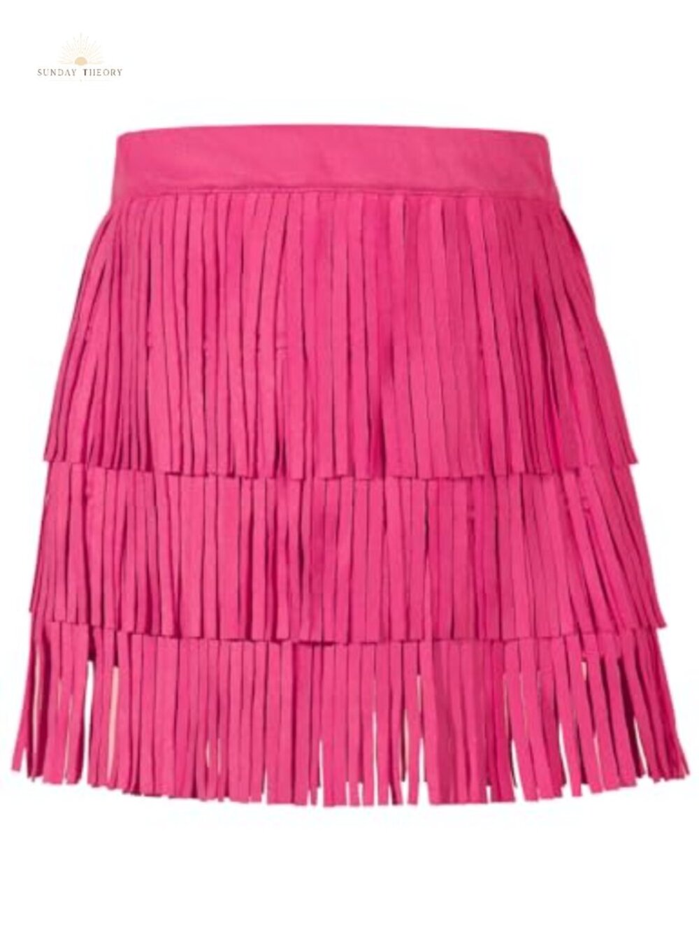 Suede Fringe Skirt Three Tiered Elastic Waist Western Cowgirl